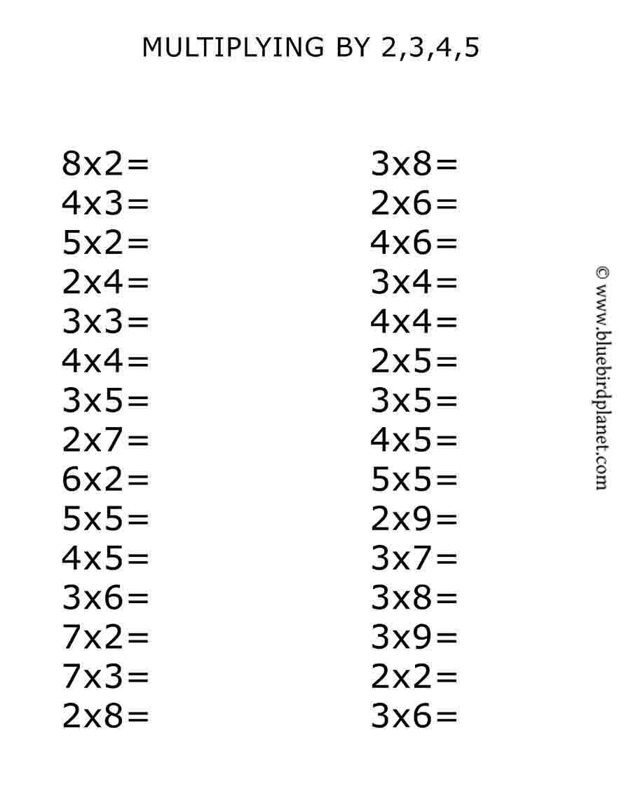 30 Multiplication Table 1-5 Worksheet