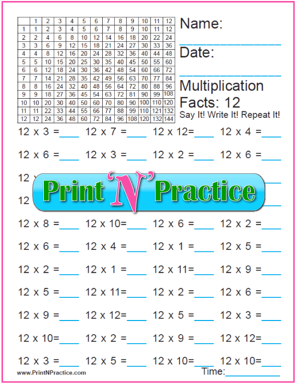 30 Multiplication Table 8 Worksheet