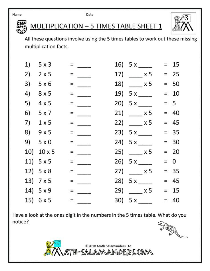 30 Multiplication Table Worksheet 5