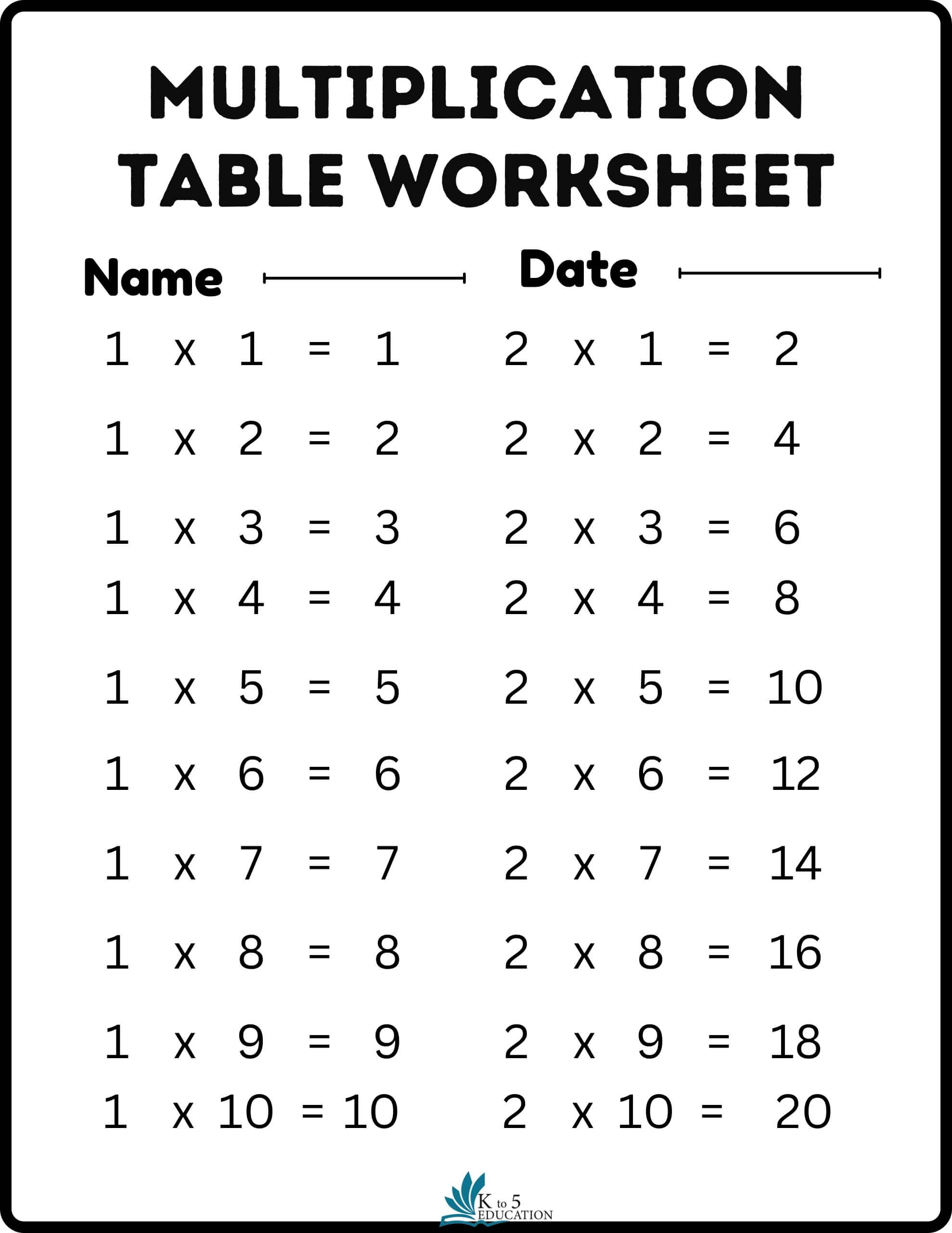 30 Multiplication Table Worksheet 5