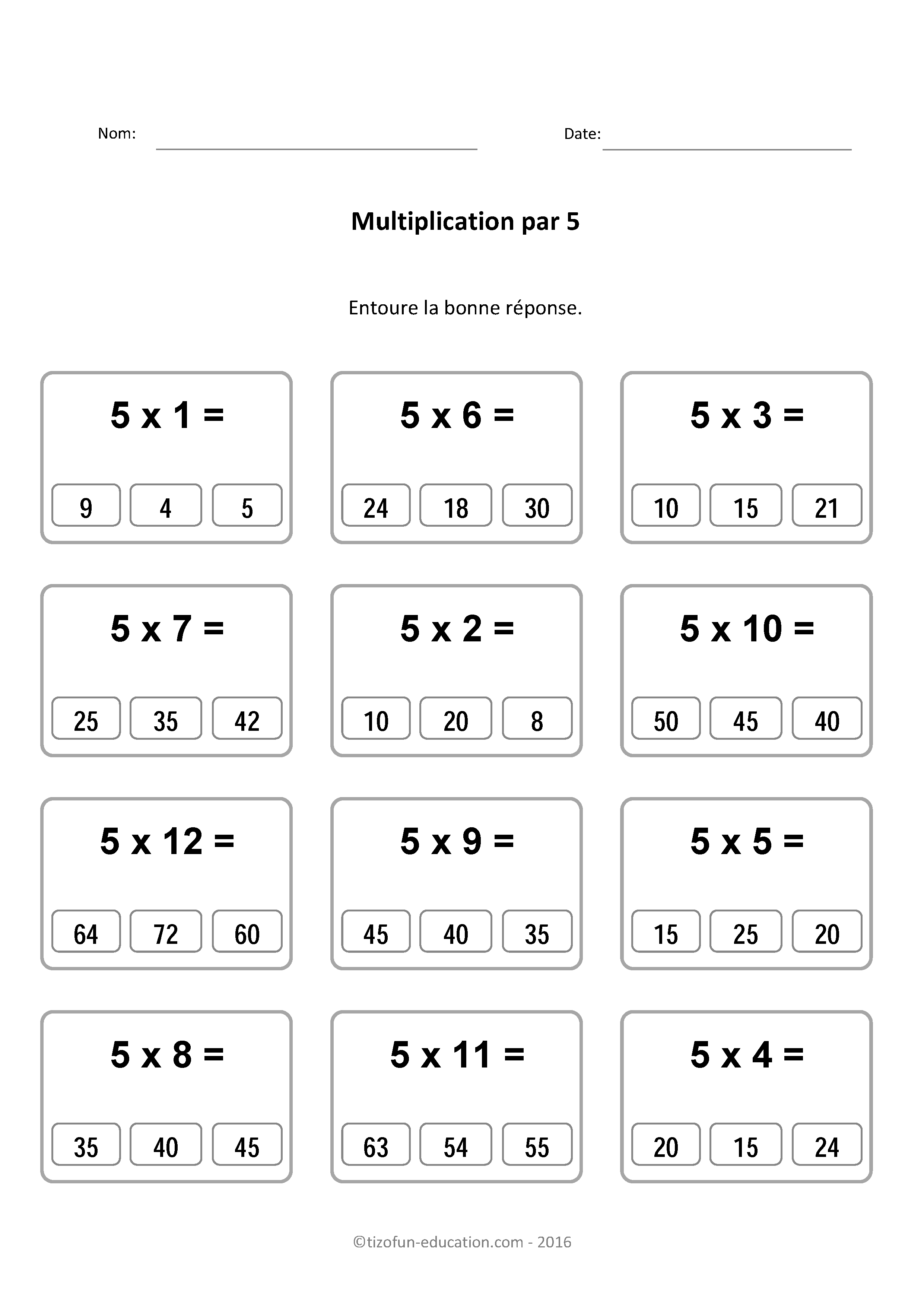 30 Multiplication Table Worksheet 5