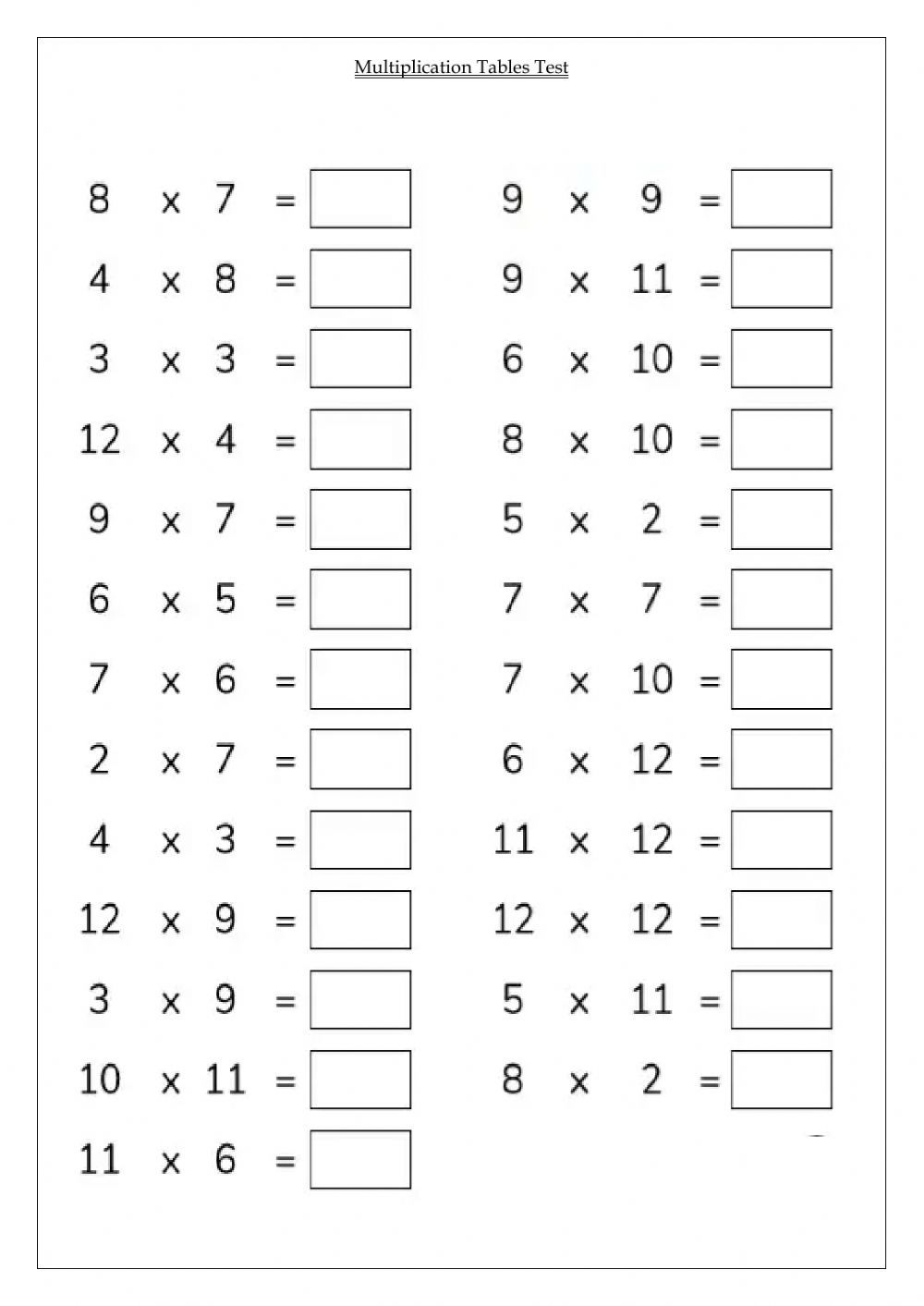 30 Multiplication Table Worksheet 5